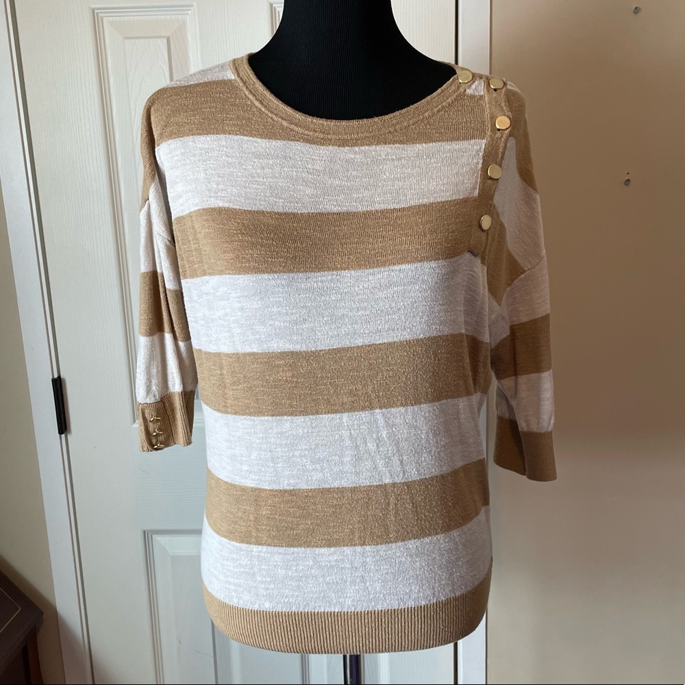 Gold striped 3/4 sleeve sweeter, Ann Taylor Size Medium